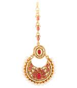 Pearl Maroon polki maang tikka