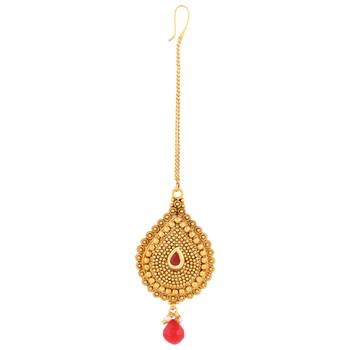 Pearl Maroon polki maang tikka 1