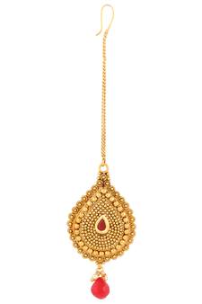 Pearl Maroon polki maang tikka