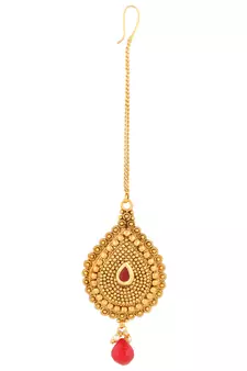 Pearl Maroon polki maang tikka