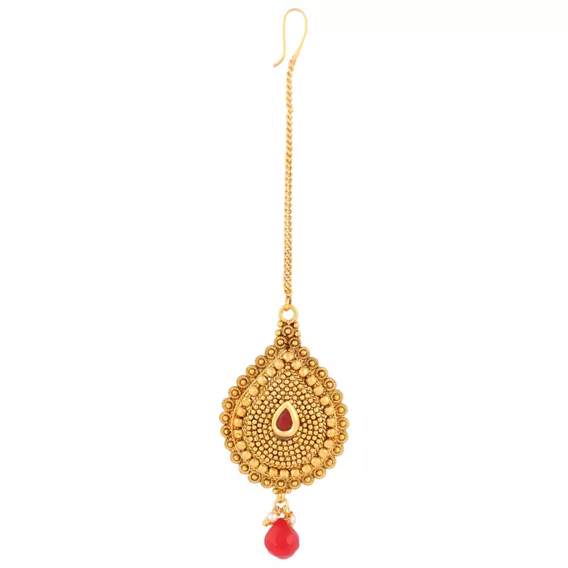 Pearl Maroon polki maang tikka