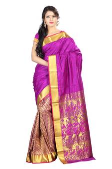 Magenta woven Art-Silk saree With Blouse
