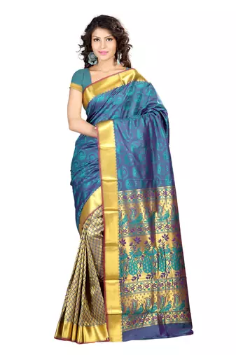 Dark_Green woven Art-Silk saree With Blouse