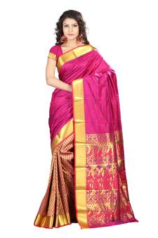 Pink woven Art-Silk saree With Blouse