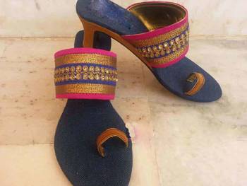 blue plain silk footwear 1