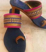 blue plain silk footwear