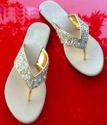silver plain fancy fabric footwear 1
