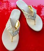silver plain fancy fabric footwear
