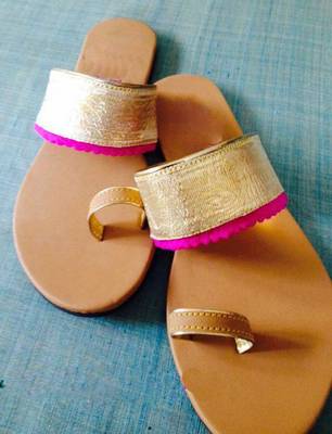 Brown plain fancy fabric footwear 1