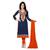 Blue cotton embroidered unstitched salwar with dupatta