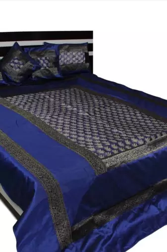 Blue polysilk bed cover
