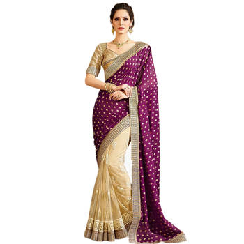 Purple and Beige embroidered Georgette saree With Blouse 1