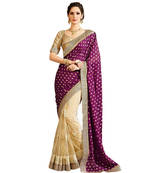Purple and Beige embroidered Georgette saree With Blouse
