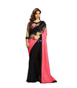 Pink & Black embroidered georgette saree With Blouse