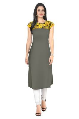 Grey Faux Crepe printed kurti 1