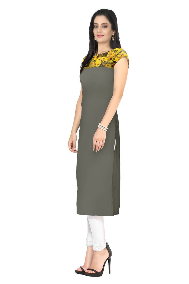 Grey Faux Crepe printed kurti