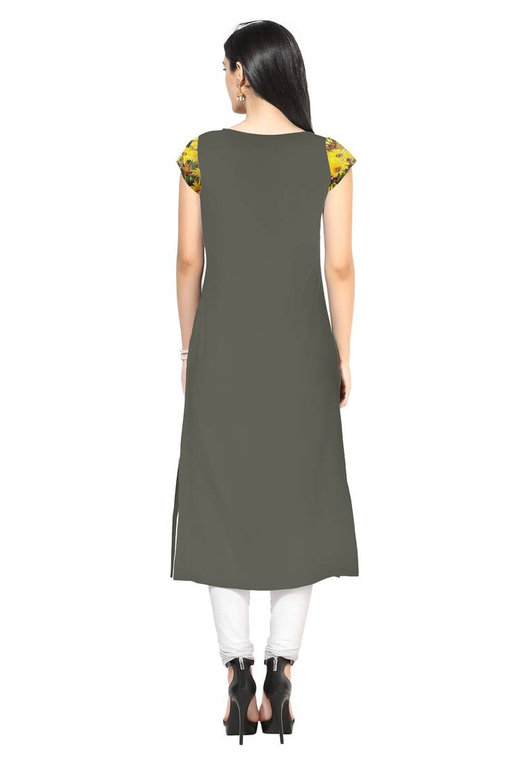 Grey Faux Crepe printed kurti