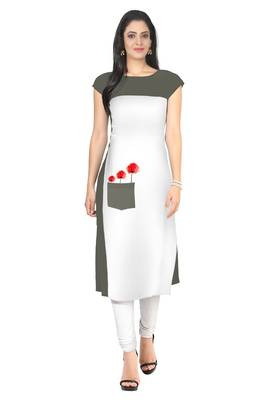 White printed Faux Crepe long-kurtis 1