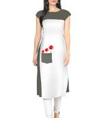 White printed Faux Crepe long-kurtis