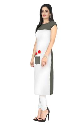 White printed Faux Crepe long-kurtis 2