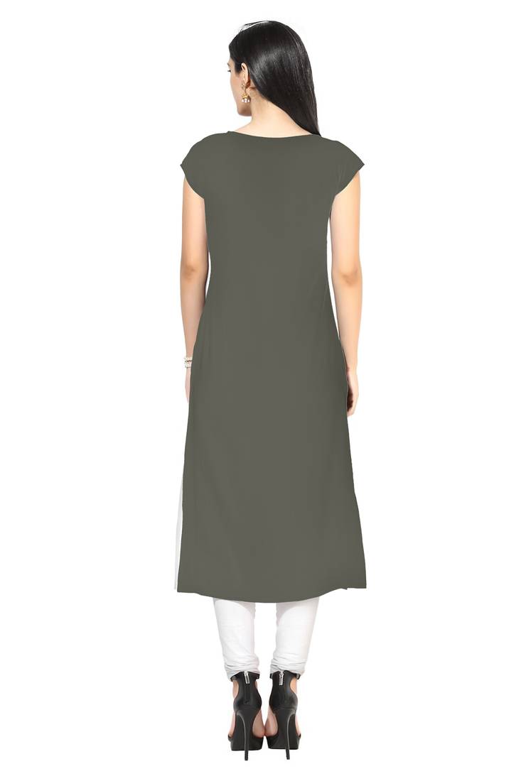 White printed Faux Crepe long-kurtis