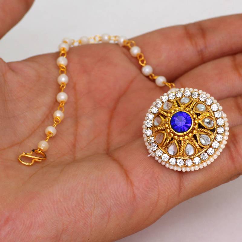 Blue Color Rajasthani Ladies Borla Mang tika