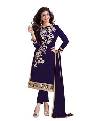 Blue embroidered chanderi unstitched salwar with dupatta 1
