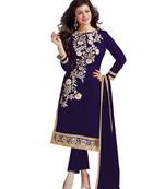 Blue embroidered chanderi unstitched salwar with dupatta