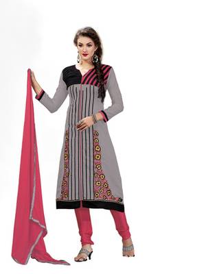 Grey embroidered chanderi unstitched salwar with dupatta 1