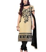Beige embroidered cotton unstitched salwar with dupatta