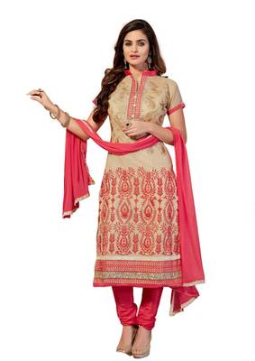 Beige embroidered cotton unstitched salwar with dupatta 1