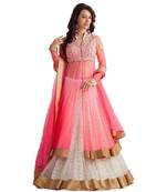 Pink brasso & net embroidered semi stitched salwar with dupatta
