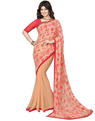 Pink Printed Georgette Saree With Blouse 1