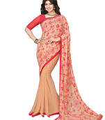 Pink Printed Georgette Saree With Blouse