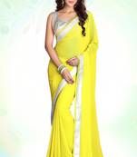 Lemon yellow plain chiffon saree with blouse