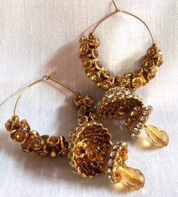 Golden Brown Stone Double Jhumki Earrings 1