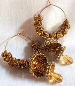 Golden Brown Stone Double Jhumki Earrings