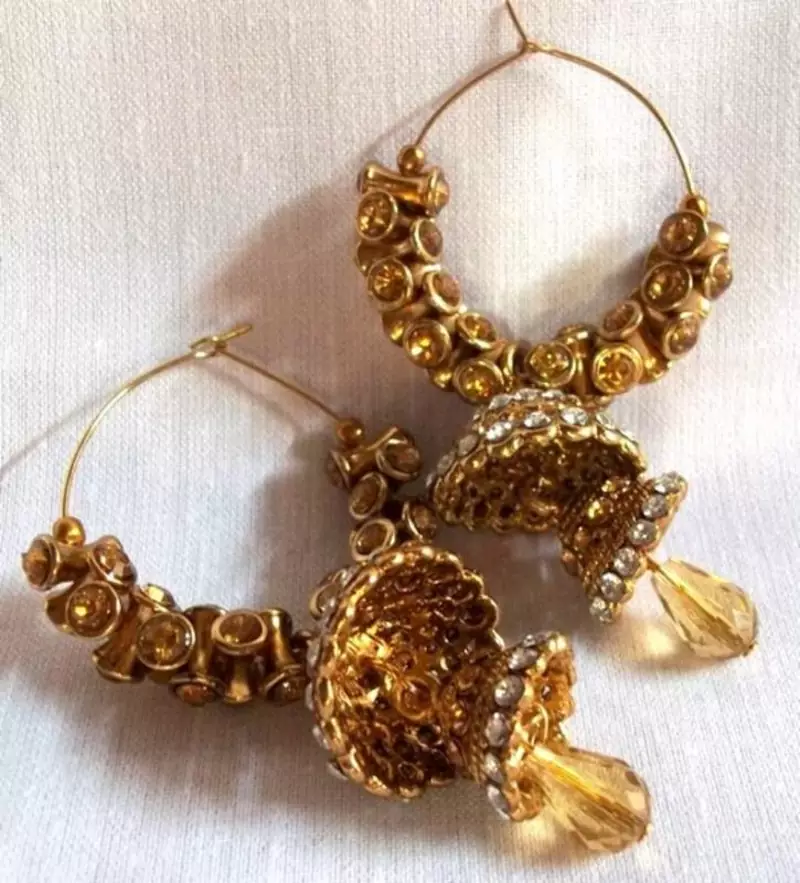 Golden Brown Stone Double Jhumki Earrings