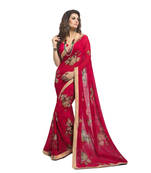 red printed georgette saree With Blouse