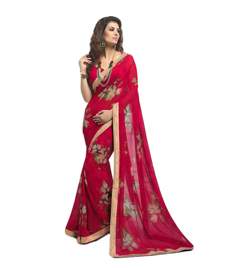 red printed georgette saree With Blouse
