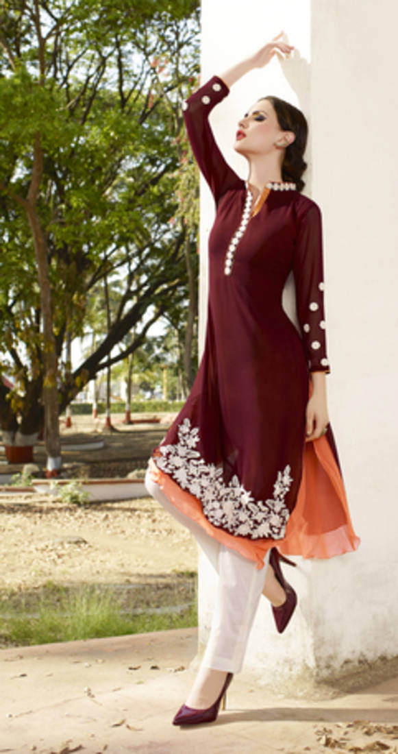 Maroon georgette embroidered kurti