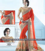 ORANGE embroidered georgette saree With Blouse