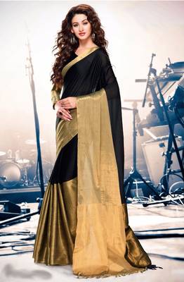 black printed chanderi saree With Blouse 1