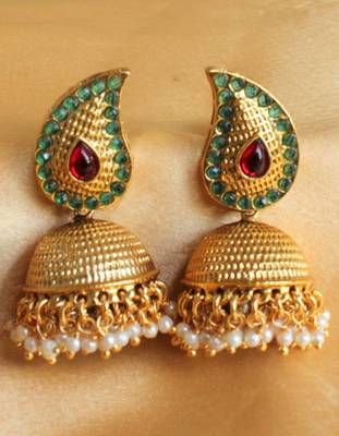 Beautiful Antique Green Red Mango Jhumkas 1