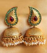 Beautiful Antique Green Red Mango Jhumkas