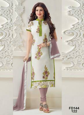 white embroidered cotton unstitched salwar with dupatta 1