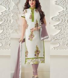 white embroidered cotton unstitched salwar with dupatta