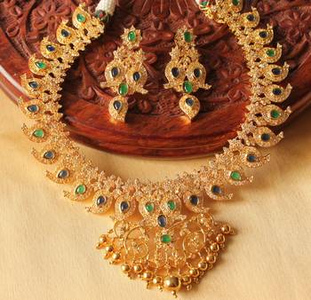 Unique Bridal Designer Ad Green Blue Mango Necklace Set 1