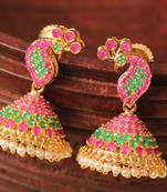 Awesome Designer Pink Green Small Peacock Jhumka