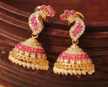 Awesome Designer White Ruby Small Peacock Jhumka 1